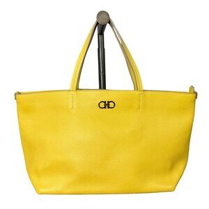 Vintage Salvatore Ferragamo Large Double Gancini Yellow Tote Bice